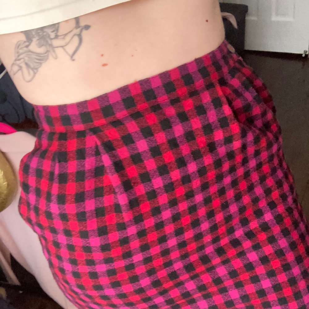 Pink & Red Plaid Pencil skirt